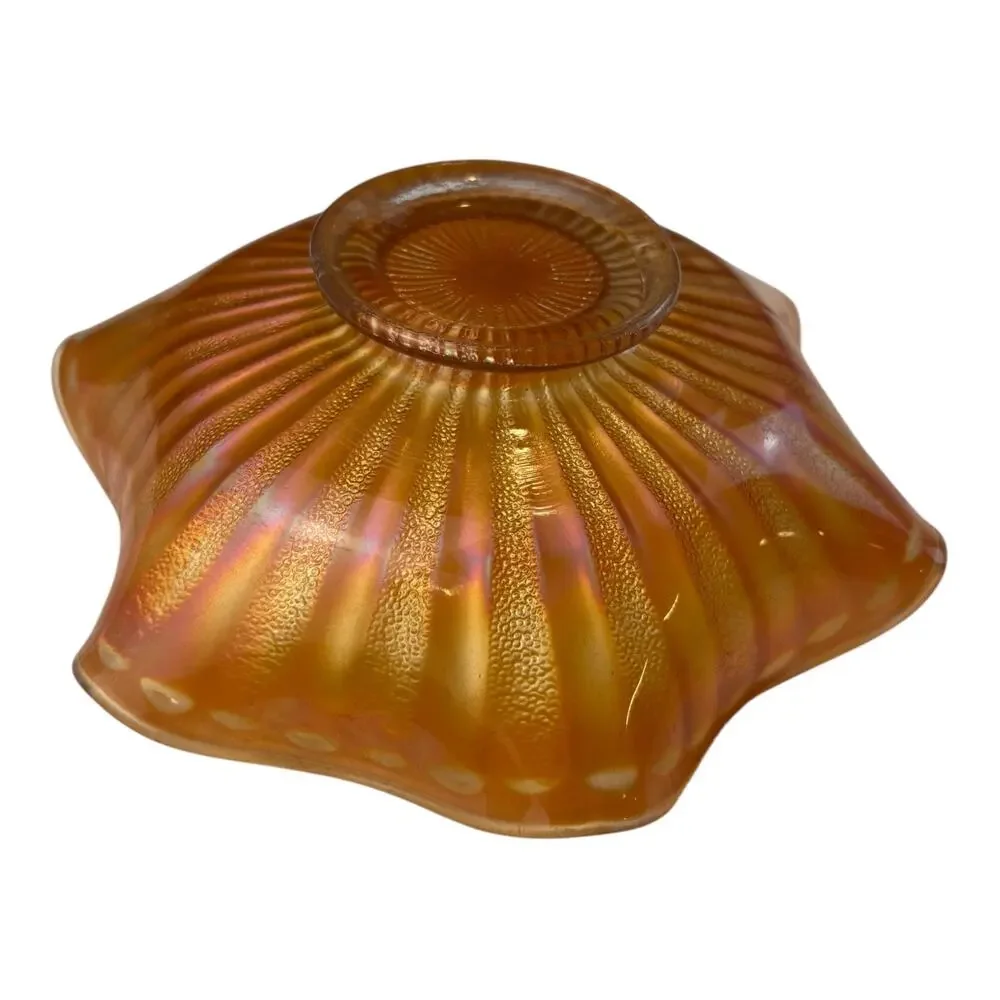 Vintage Fenton Marigold Smooth Rays Carnival Glass Ruffled‎ Bowl 7 1/2